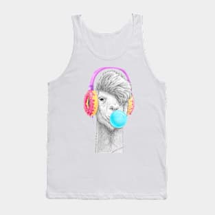 Lama in the headphones of donuts Tank Top